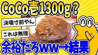 【2ch面白いスレ】彡(^)(^)「カレーハウスCoCo壱番屋さんのカレーライス1300g食う？余裕やろ！w→結果
