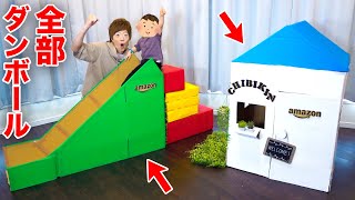 Amazonのダンボールでチビキンの家とすべり台作ったらスゴイのできたwww